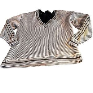 The Upside Women's Cream Deep V-Neck Striped Louie Knitted Sweater Cotton Medium